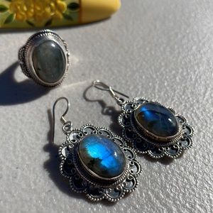 Labradorite ring and earrings 925